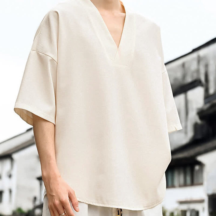 Buddha Stones Summer Minimalist Casual Side Slit Solid Men's Short Sleeve T-Shirts - image 5
