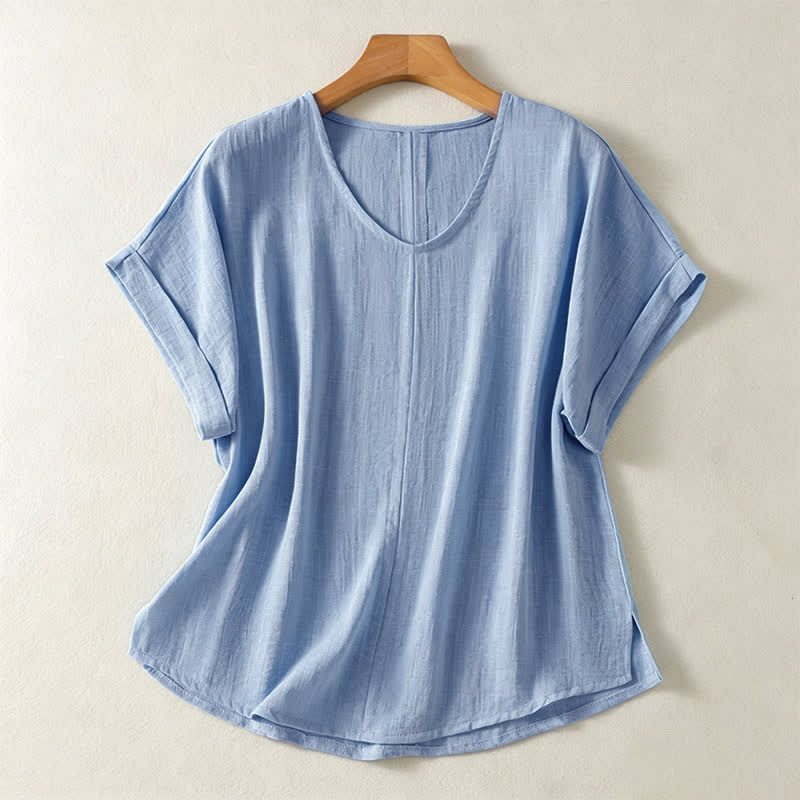 Buddha Stones Summer Casual Minimalist Solid V-Neck Women's Short Sleeve T-Shirts - LightBlue - US8-10, UK/AU12-14, EU40-42 (2XL) - image 0