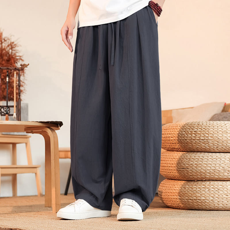 Buddha Stones Summer Casual Minimalist Drawstring Solid Cotton Ankle Pants Men's Straight Leg Pants With Pocket - Gray - US/UK/AU46, EU56 (5XL) - image 0