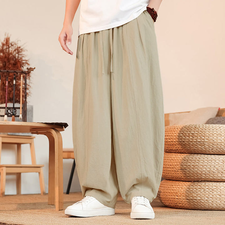 Buddha Stones Summer Casual Minimalist Drawstring Solid Cotton Ankle Pants Men's Straight Leg Pants With Pocket - Beige - US/UK/AU46, EU56 (5XL) - image 9