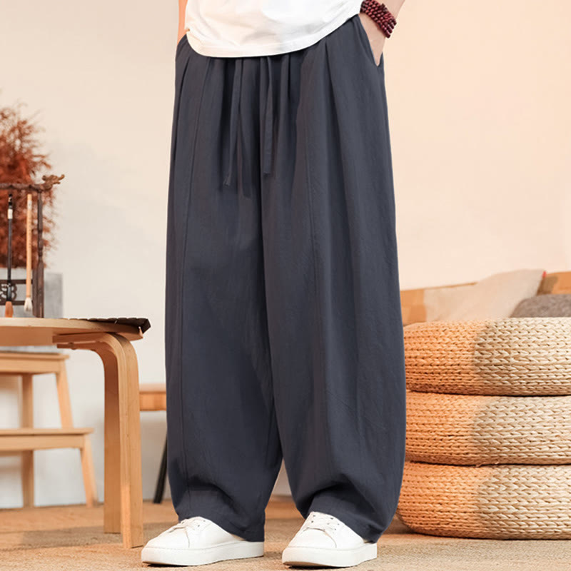 Buddha Stones Summer Casual Minimalist Drawstring Solid Cotton Ankle Pants Men's Straight Leg Pants With Pocket - image 1