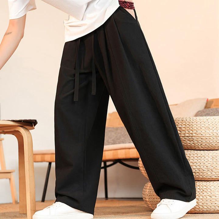 Buddha Stones Summer Casual Minimalist Drawstring Solid Cotton Ankle Pants Men's Straight Leg Pants With Pocket - image 5