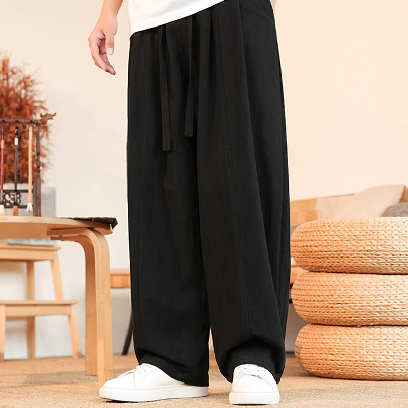 Buddha Stones Summer Casual Minimalist Drawstring Solid Cotton Ankle Pants Men's Straight Leg Pants With Pocket - image 4