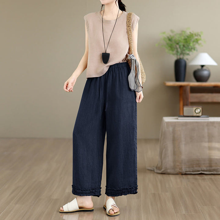 Buddha Stones Summer Casual Drawstring Solid Cropped Pants Women's Harem Pants With Pocket - image 13