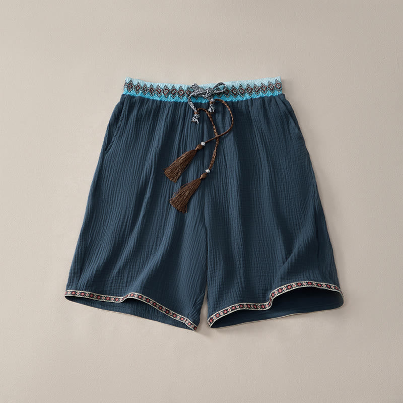 Buddha Stones Summer Boho Casual Drawstring Geometric Bermuda Shorts Men's  With Pockets - Navy - US/UK/AU44, EU54 (3XL) - image 7