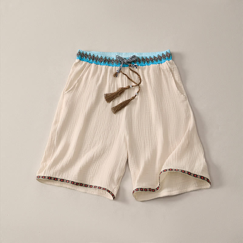 Buddha Stones Summer Boho Casual Drawstring Geometric Bermuda Shorts Men's  With Pockets - Beige - US/UK/AU44, EU54 (3XL) - image 0