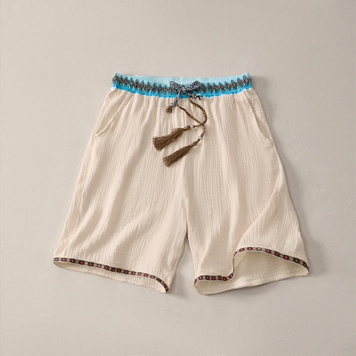 Buddha Stones Summer Boho Casual Drawstring Geometric Bermuda Shorts Men's  With Pockets - Beige - US/UK/AU44, EU54 (3XL) - image 0