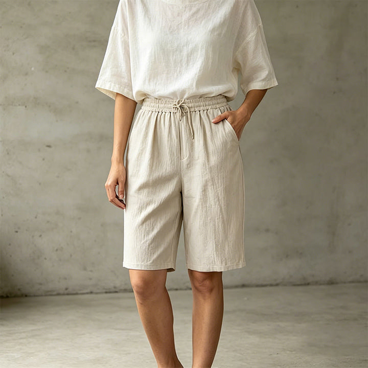 Buddha Stones Summer Casual Drawstring Solid Bermuda Shorts Women's Straight Leg Pants With Pockets - image 2