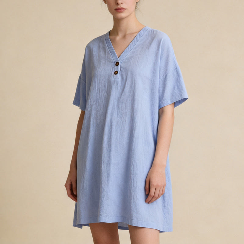 Buddha Stones Summer Casual Minimalist Button-Up Solid Women's Short Sleeve Dresses - image 16