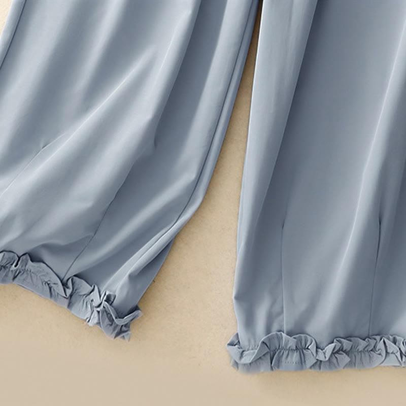 Buddha Stones Summer Casual Elegant Button-Up Solid Zipper Design Ruffles Hem Cropped Pants Women's Harem Pants With Pocket - image 13