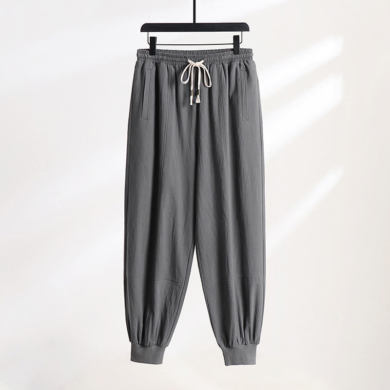 Buddha Stones Summer Casual Drawstring Elastic Waist Solid Ankle Pants Men's Tapered Pants With Pockets - DimGray - US/UK/AU54, EU64 (9XL) - image 0