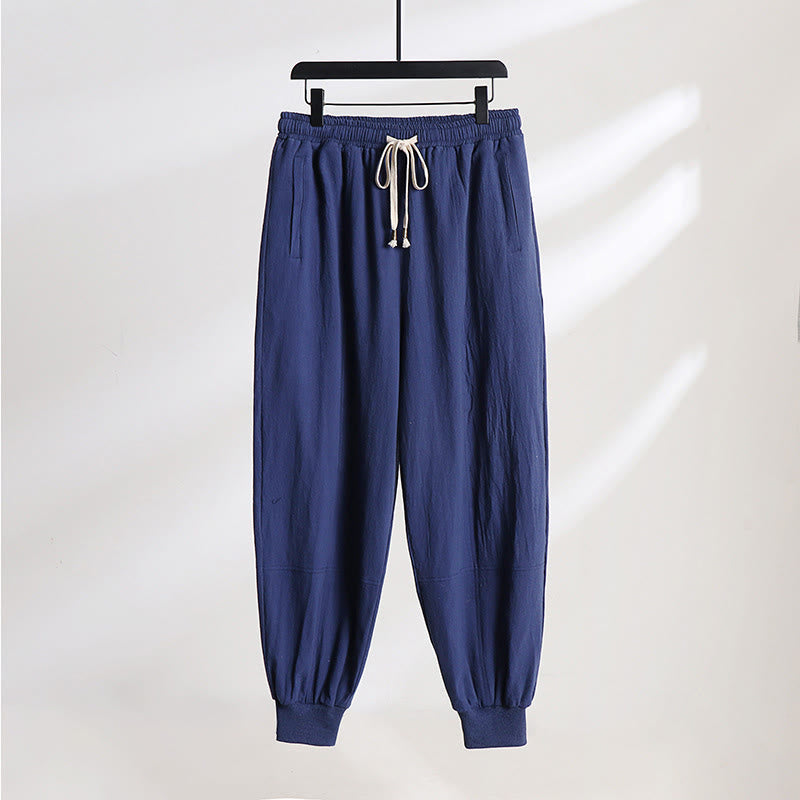 Buddha Stones Summer Casual Drawstring Elastic Waist Solid Ankle Pants Men's Tapered Pants With Pockets - DarkBlue - US/UK/AU54, EU64 (9XL) - image 11