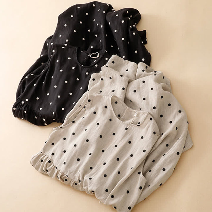 Buddha Stones Summer Casual Vintage Drawstring Polka Dot Crew Neck Women's Summer Sleeveless Dress With Pocket - image 16