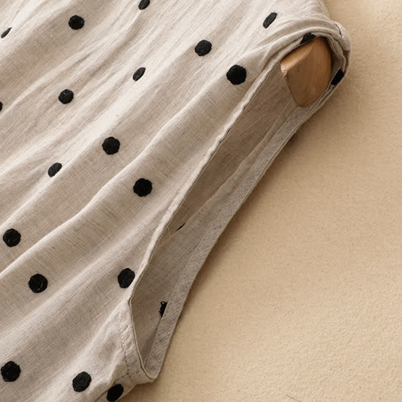 Buddha Stones Summer Casual Vintage Drawstring Polka Dot Crew Neck Women's Summer Sleeveless Dress With Pocket - image 4