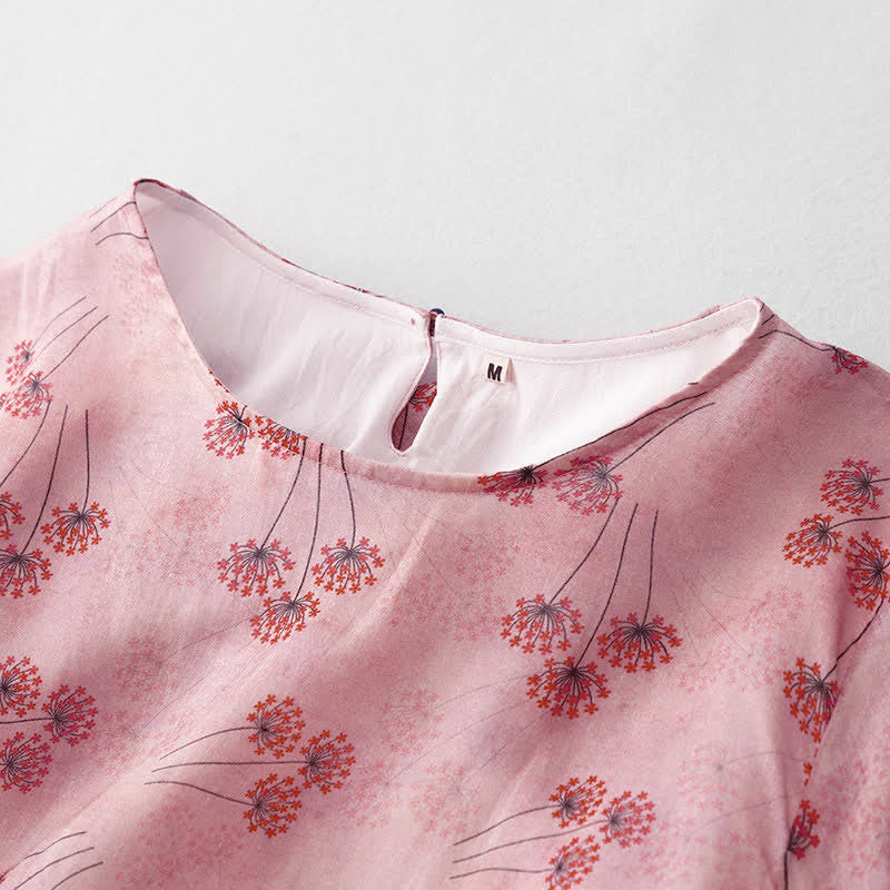 Buddha Stones Summer Casual Elegant Drawstring Floral Women's Elbow-Length Sleeve Dress With Pocket - image 3