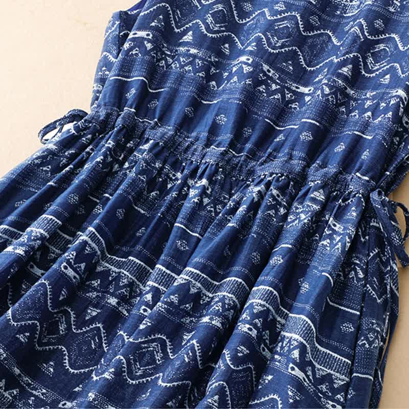 Buddha Stones Summer Boho Casual Blue wavy shape Geometric Women's Summer Sleeveless Dress With Pocket - image 5