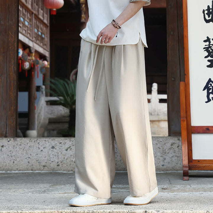 Buddha Stones Summer Casual Minimalist Drawstring Elastic Waist Solid Ankle Pants Men's Straight Leg Pants With Pocket - image 5