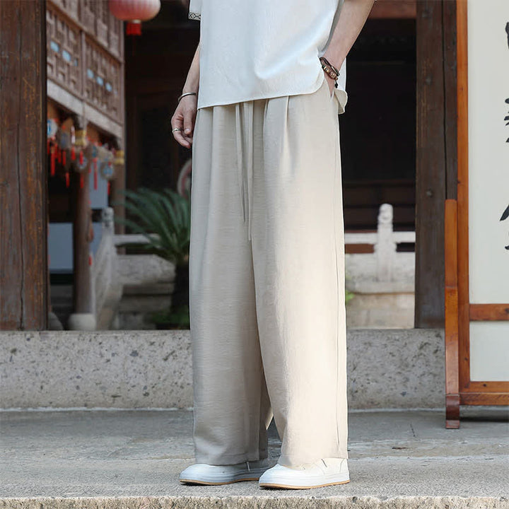 Buddha Stones Summer Casual Minimalist Drawstring Elastic Waist Solid Ankle Pants Men's Straight Leg Pants With Pocket - image 1
