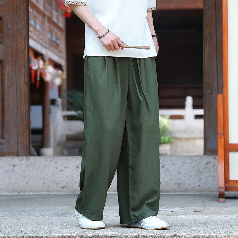 Buddha Stones Summer Casual Minimalist Drawstring Elastic Waist Solid Ankle Pants Men's Straight Leg Pants With Pocket - image 12