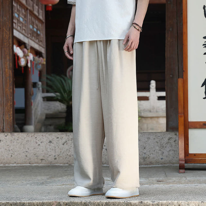 Buddha Stones Summer Casual Minimalist Drawstring Elastic Waist Solid Ankle Pants Men's Straight Leg Pants With Pocket - image 4