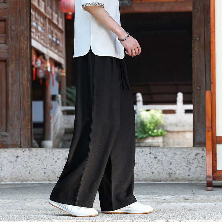 Buddha Stones Summer Casual Minimalist Drawstring Elastic Waist Solid Ankle Pants Men's Straight Leg Pants With Pocket - image 9