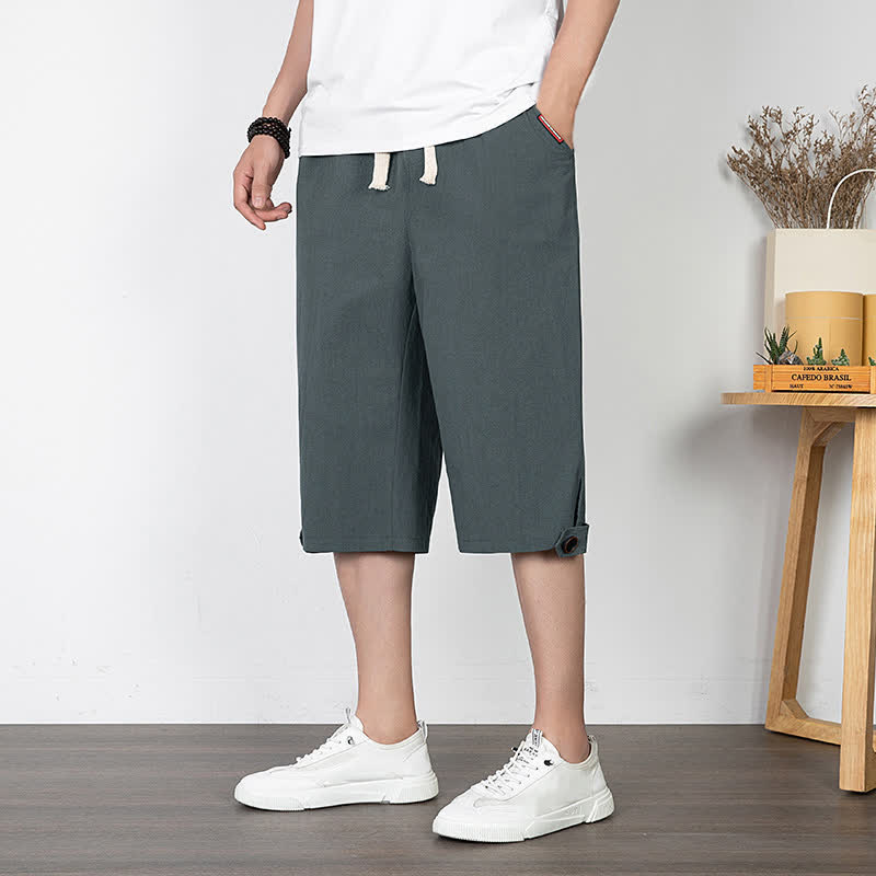 Buddha Stones Summer Casual Minimalist Drawstring Solid Half Pants Men's Straight Leg Pants With Pocket - Gray - US/UK/AU54, EU64 (9XL) - image 8