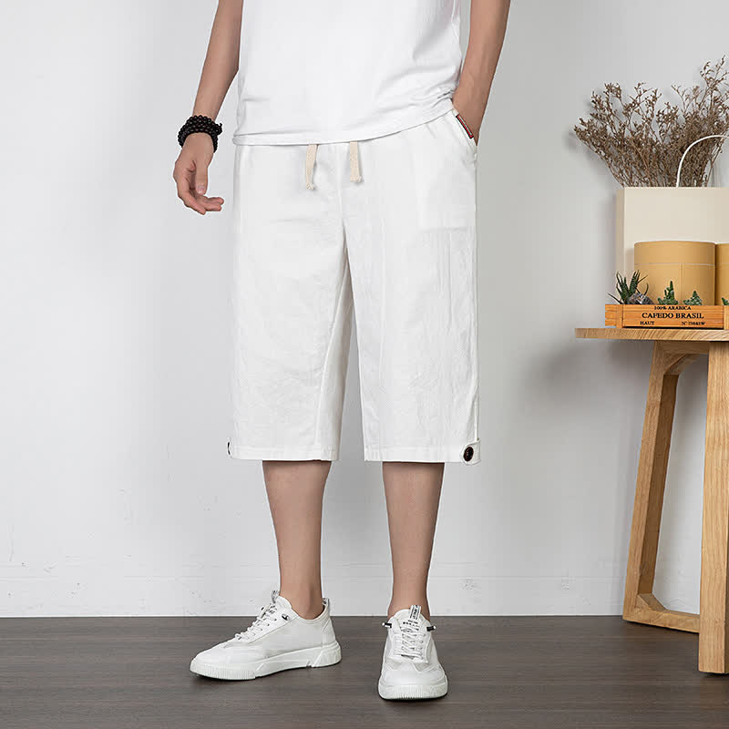 Buddha Stones Summer Casual Minimalist Drawstring Solid Half Pants Men's Straight Leg Pants With Pocket - White - US/UK/AU54, EU64 (9XL) - image 15