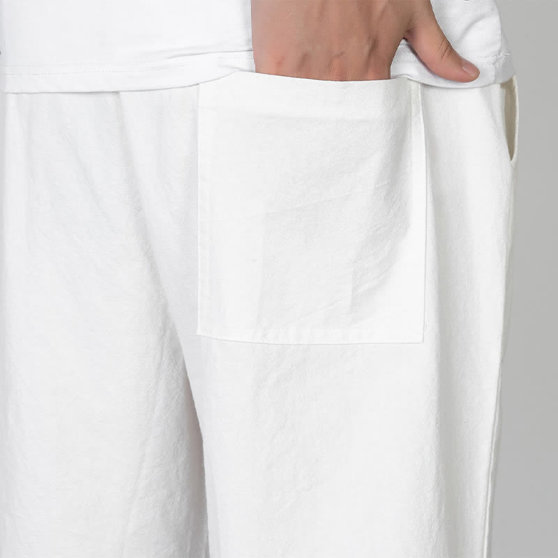 Buddha Stones Summer Casual Minimalist Drawstring Solid Half Pants Men's Straight Leg Pants With Pocket - image 20