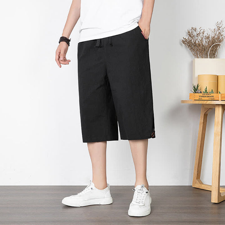 Buddha Stones Summer Casual Minimalist Drawstring Solid Half Pants Men's Straight Leg Pants With Pocket - Black - US/UK/AU54, EU64 (9XL) - image 6