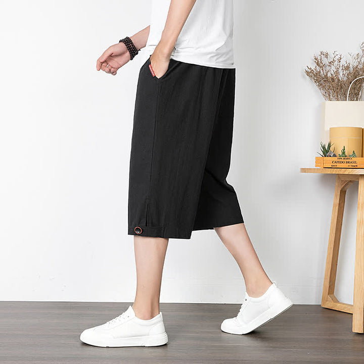 Buddha Stones Summer Casual Minimalist Drawstring Solid Half Pants Men's Straight Leg Pants With Pocket - image 7