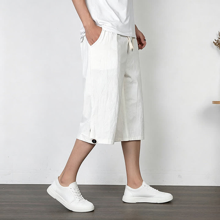 Buddha Stones Summer Casual Minimalist Drawstring Solid Half Pants Men's Straight Leg Pants With Pocket - image 16