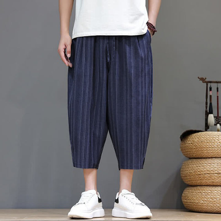 Buddha Stones Summer Casual Drawstring Striped Capri Pants Men's Harem Pants With Pocket - image 22