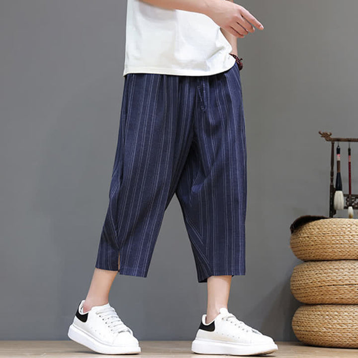 Buddha Stones Summer Casual Drawstring Striped Capri Pants Men's Harem Pants With Pocket - image 19