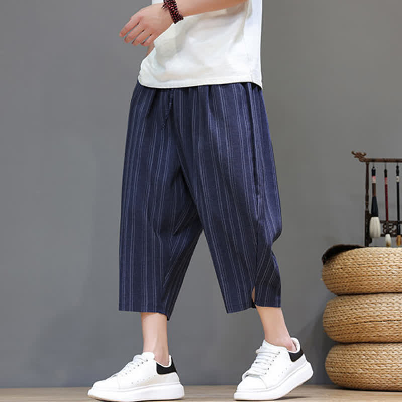 Buddha Stones Summer Casual Drawstring Striped Capri Pants Men's Harem Pants With Pocket - image 24