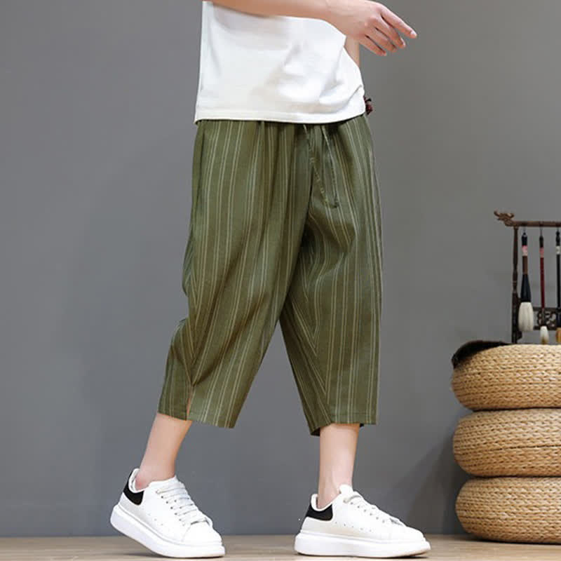 Buddha Stones Summer Casual Drawstring Striped Capri Pants Men's Harem Pants With Pocket - image 28
