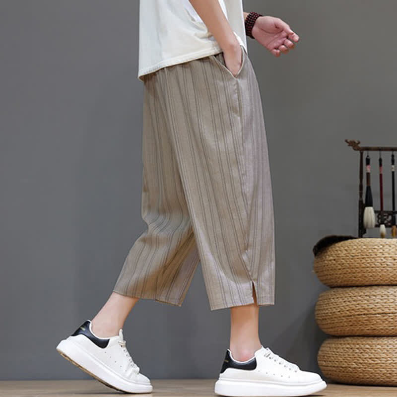 Buddha Stones Summer Casual Drawstring Striped Capri Pants Men's Harem Pants With Pocket - image 4