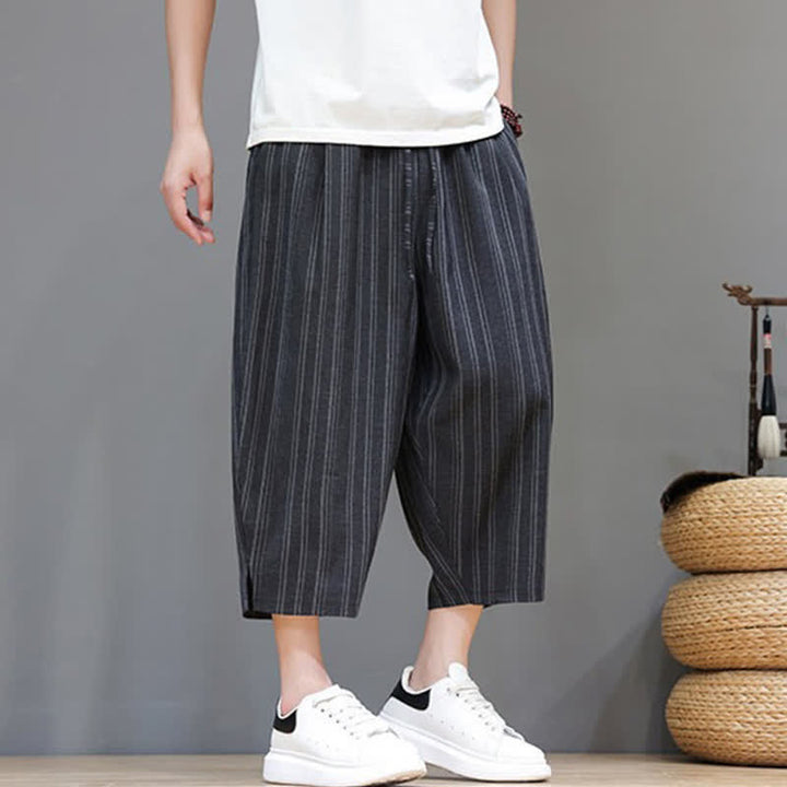 Buddha Stones Summer Casual Drawstring Striped Capri Pants Men's Harem Pants With Pocket - image 15