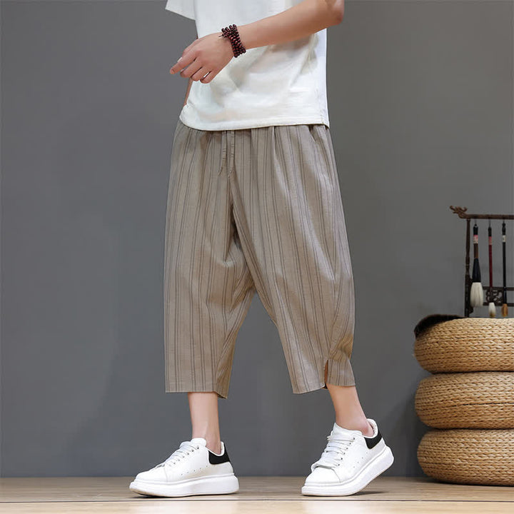 Buddha Stones Summer Casual Drawstring Striped Capri Pants Men's Harem Pants With Pocket - Tan - US/UK/AU46, EU56 (5XL) - image 0