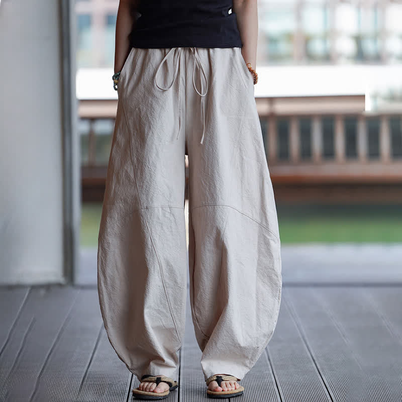 Buddha Stones Summer Casual Drawstring Solid Cotton Cropped Pants Men's Harem Pants With Pocket - Linen - US/UK/AU46, EU56 (5XL) - image 22