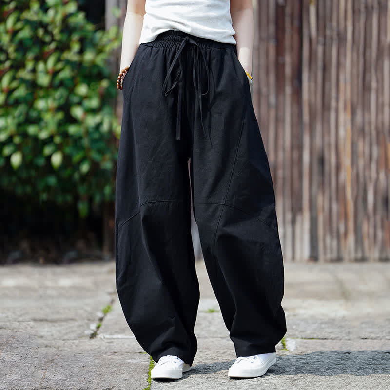 Buddha Stones Summer Casual Drawstring Solid Cotton Cropped Pants Men's Harem Pants With Pocket - image 13