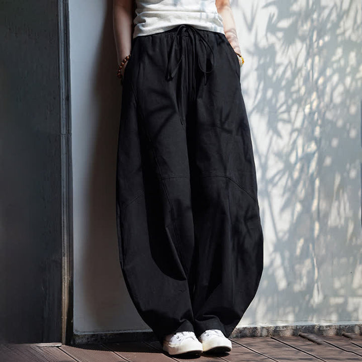 Buddha Stones Summer Casual Drawstring Solid Cotton Cropped Pants Men's Harem Pants With Pocket - image 16