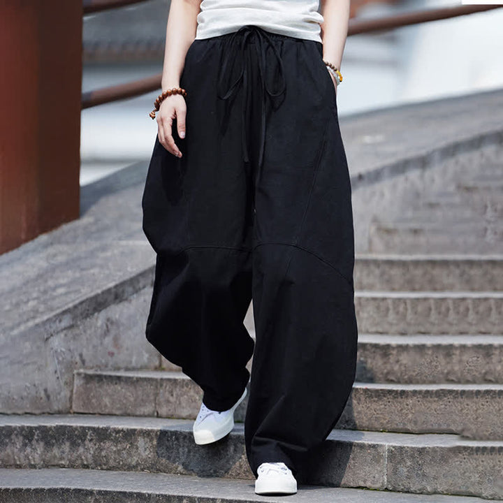 Buddha Stones Summer Casual Drawstring Solid Cotton Cropped Pants Men's Harem Pants With Pocket - image 17