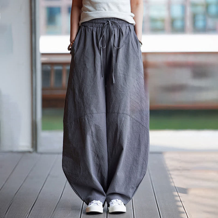 Buddha Stones Summer Casual Drawstring Solid Cotton Cropped Pants Men's Harem Pants With Pocket - image 6