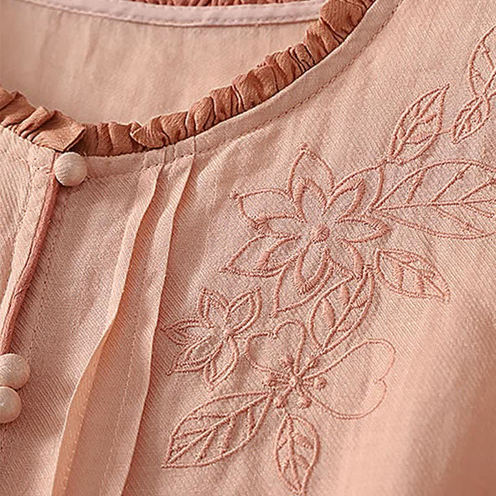 Buddha Stones Spring Summer Casual Elegant Embroidery Floral Leaves Button-Up Women's Long Sleeve Shirts - image 4
