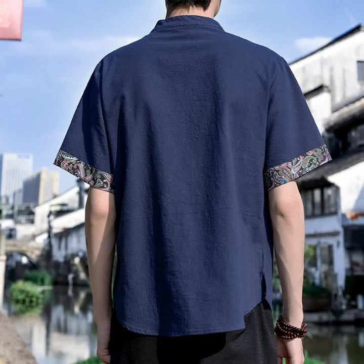 Buddha Stones Summer Tang Style Casual Frog Button Embroidery Men's Short Sleeve Shirts - image 16