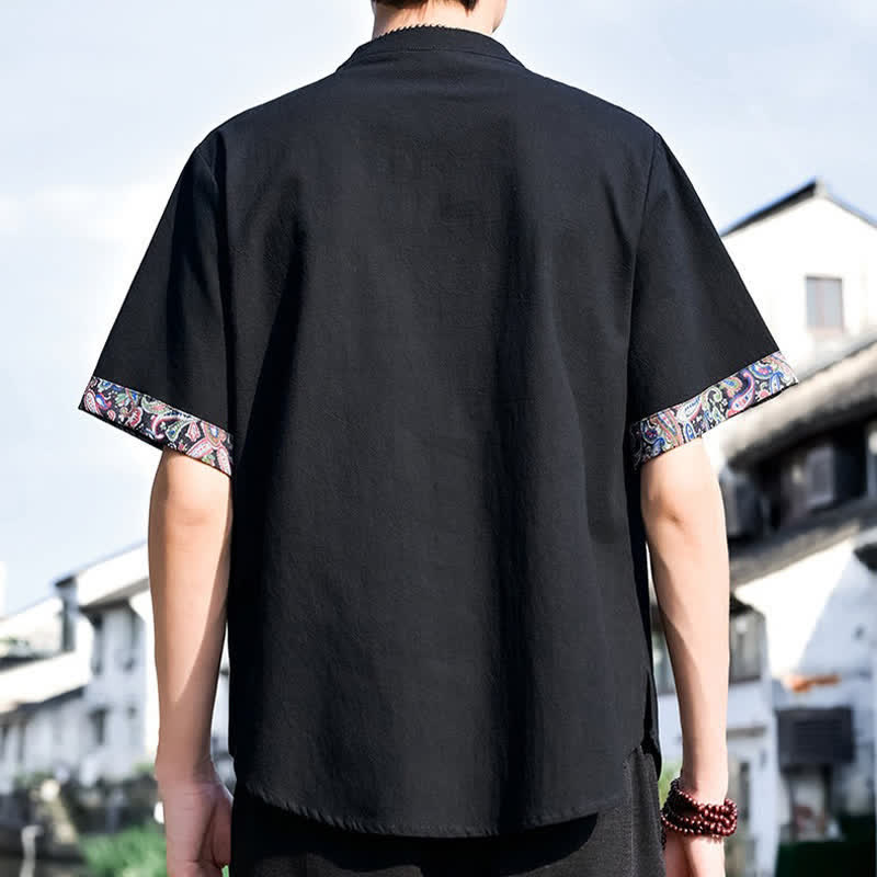 Buddha Stones Summer Tang Style Casual Frog Button Embroidery Men's Short Sleeve Shirts - image 10