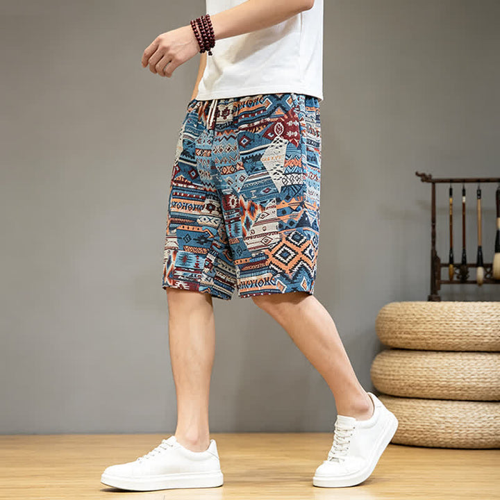 Buddha Stones Summer Casual Boho Drawstring Geometric Men's Shorts With Pockets - image 1