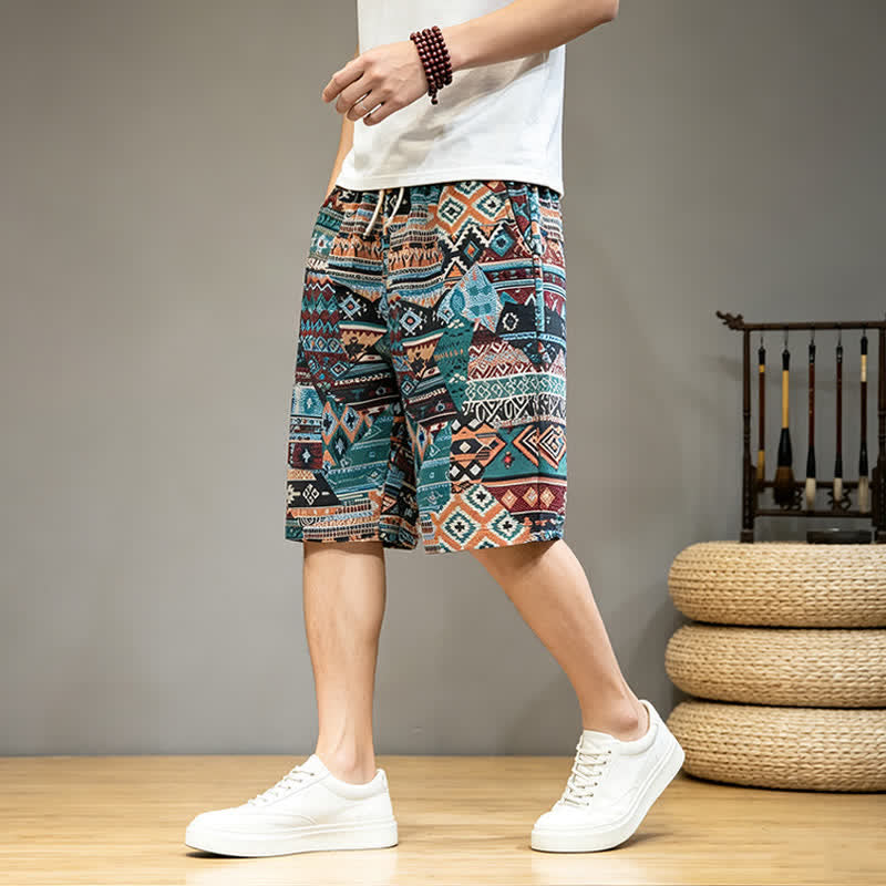 Buddha Stones Summer Casual Boho Drawstring Geometric Men's Shorts With Pockets - image 12