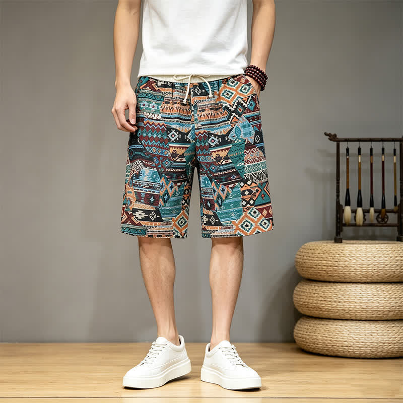 Buddha Stones Summer Casual Boho Drawstring Geometric Men's Shorts With Pockets - image 13