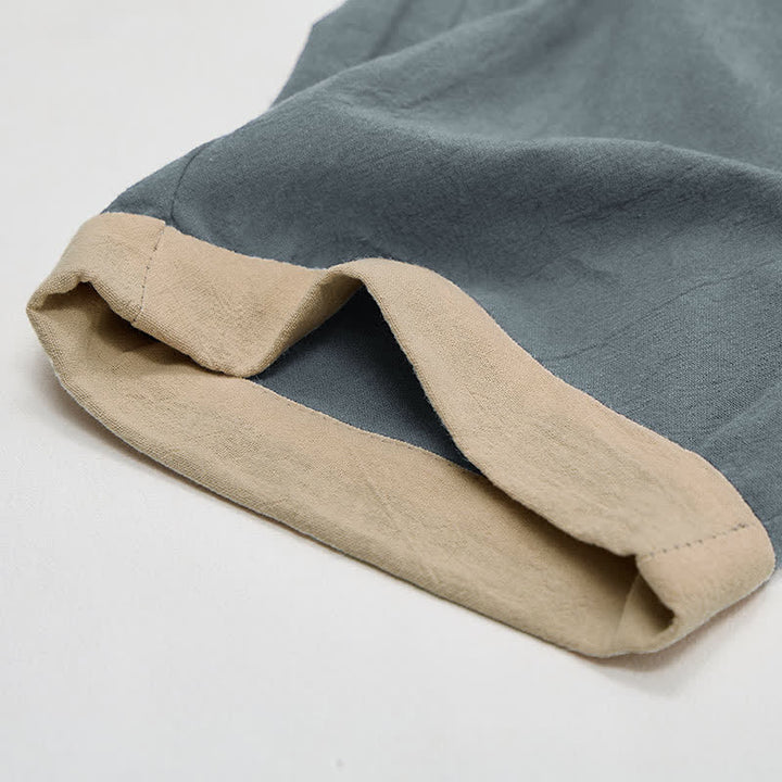 Buddha Stones Minimal Contrast Trim Pattern Cotton Linen Women's Elastic Waist Pants With Pockets - image 3
